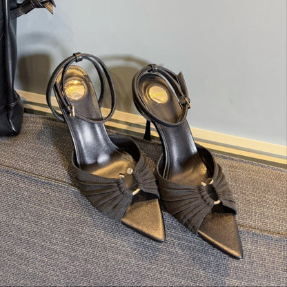LOLA HIGH SANDALS IN BLACK SMOOTH LAMBSKIN AND DRAPED JERSEY