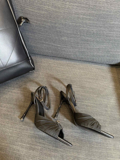 LOLA HIGH SANDALS IN BLACK SMOOTH LAMBSKIN AND DRAPED JERSEY