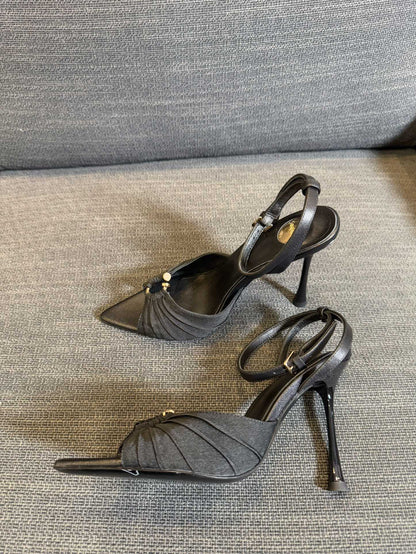 LOLA HIGH SANDALS IN BLACK SMOOTH LAMBSKIN AND DRAPED JERSEY