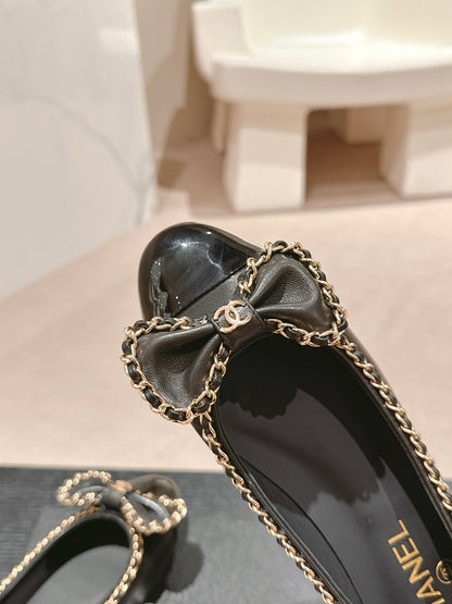 BOWKNOT BALLET FLAT IN BLACK SHEEPSKIN