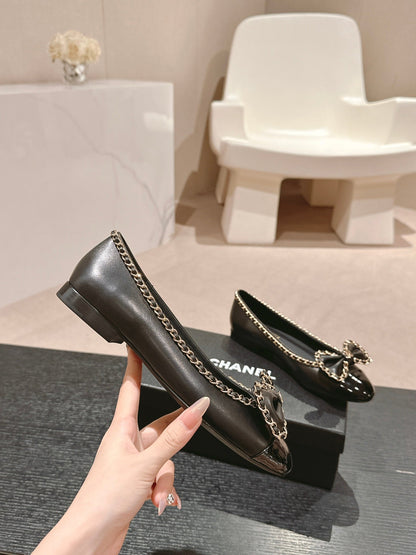 BOWKNOT BALLET FLAT IN BLACK SHEEPSKIN