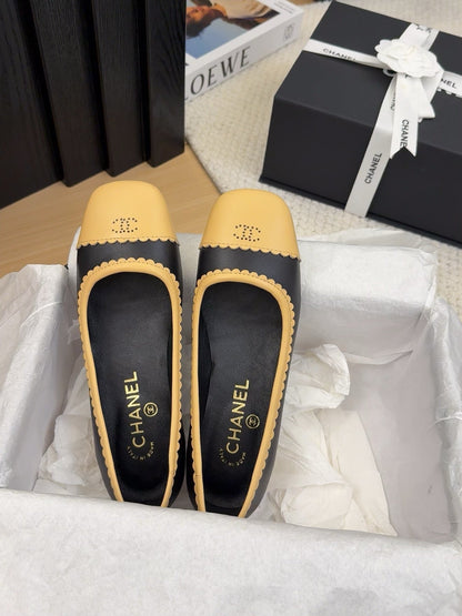 BALLET FLAT IN BLACK MIX PEANUT BROWN CALFSKIN