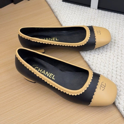 BALLET FLAT IN BLACK MIX PEANUT BROWN CALFSKIN