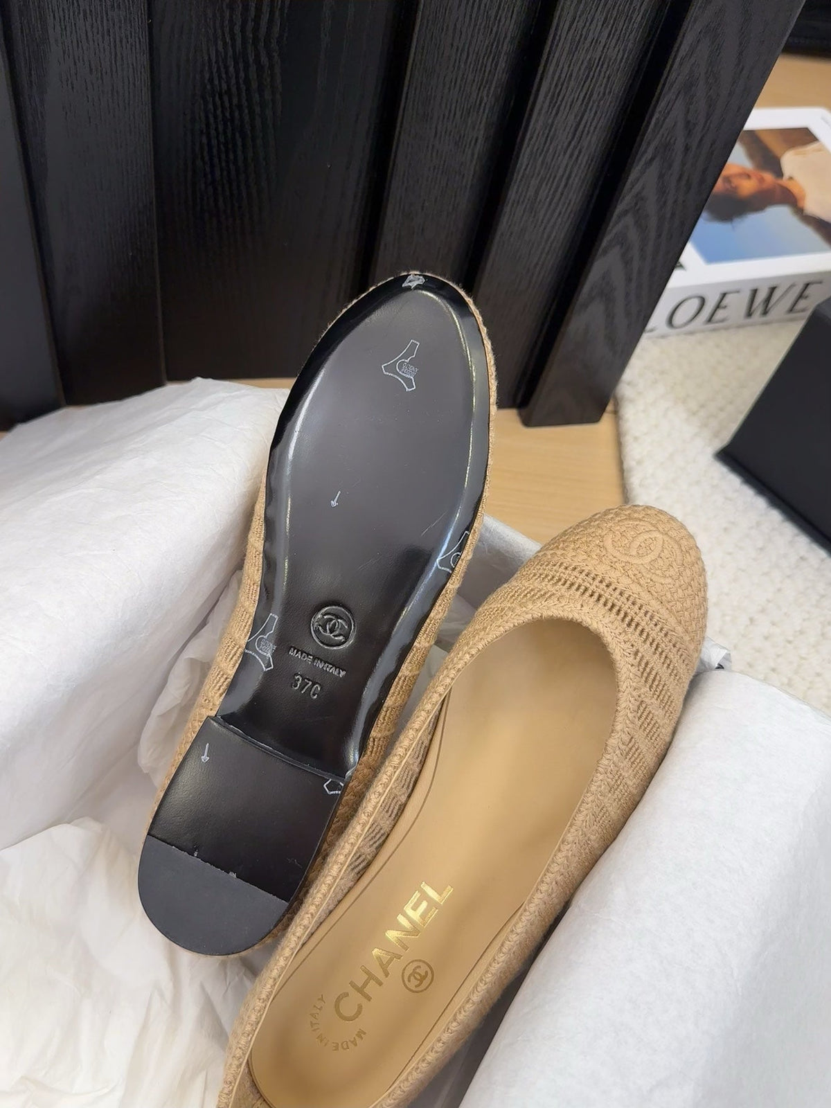 BALLERINAS IN PEANUT BROWN RAFFIA