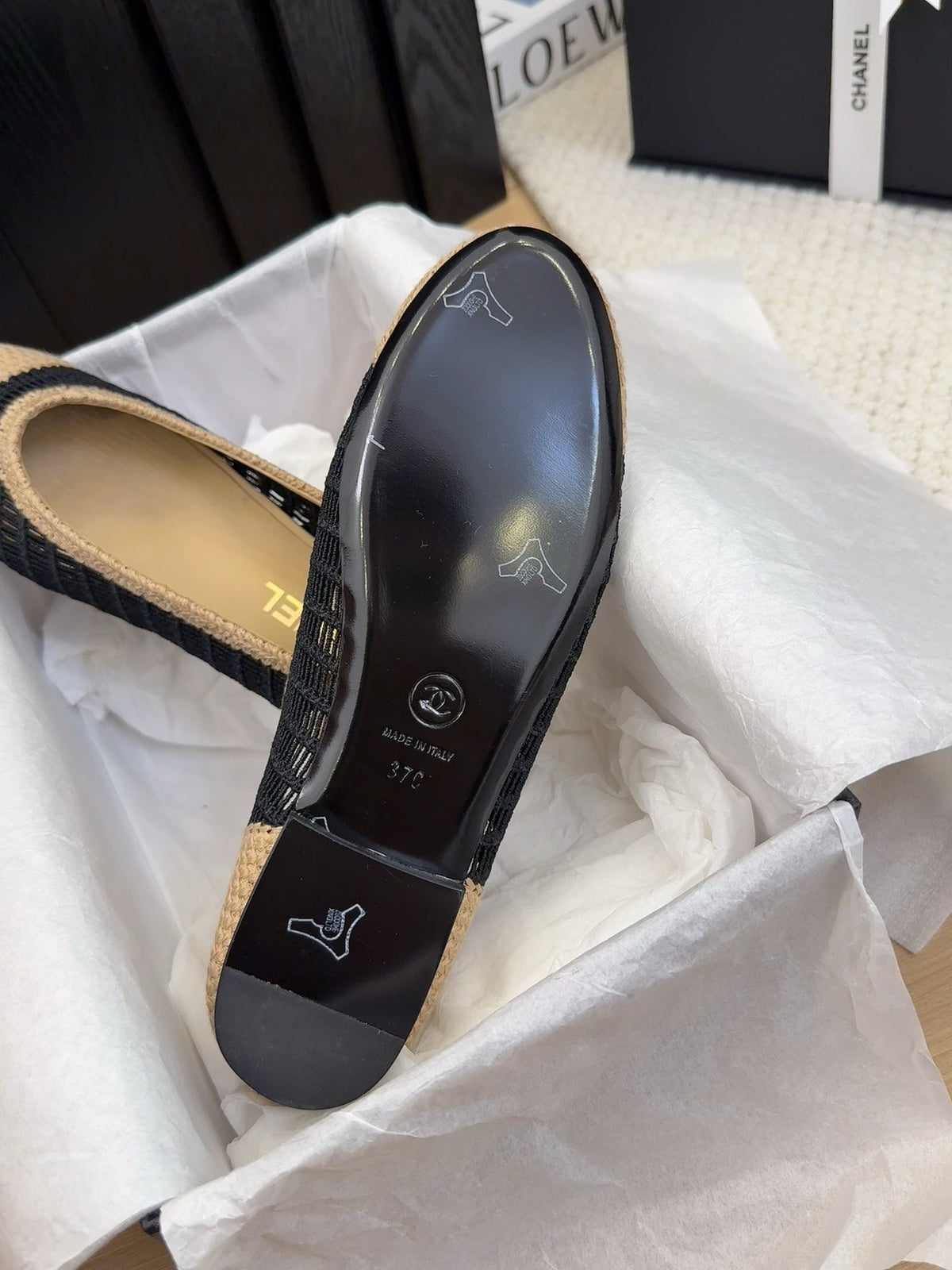 BALLERINAS IN BLACK MIX PEANUT BROWN RAFFIA