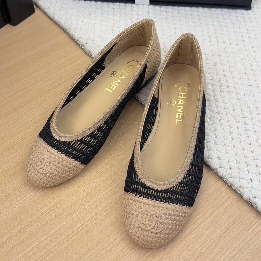 BALLERINAS IN BLACK MIX PEANUT BROWN RAFFIA