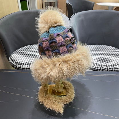 BEANIE HAT IN COLORFUL WOOL AND RABBIT FUR 392115