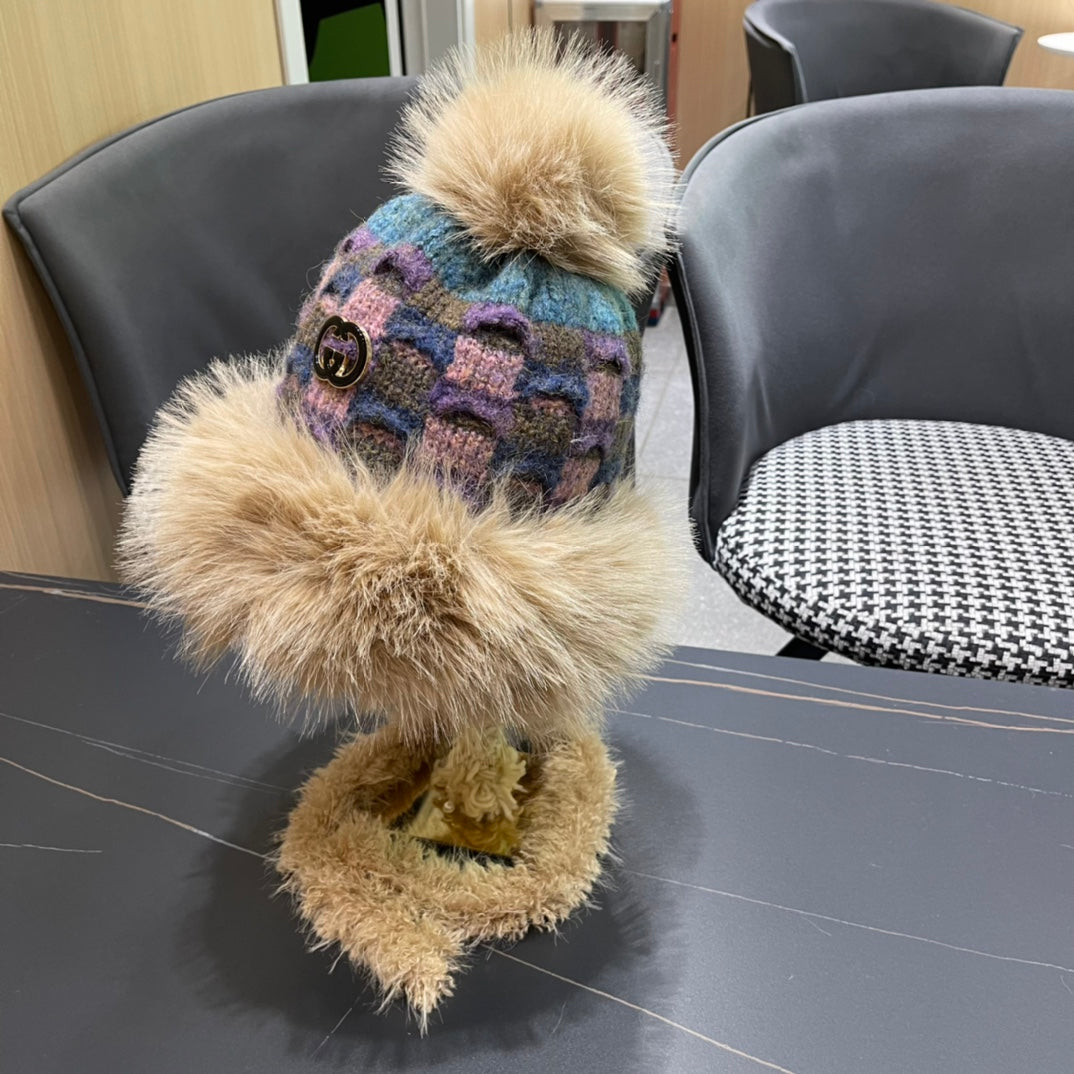 BEANIE HAT IN COLORFUL WOOL AND RABBIT FUR 392115
