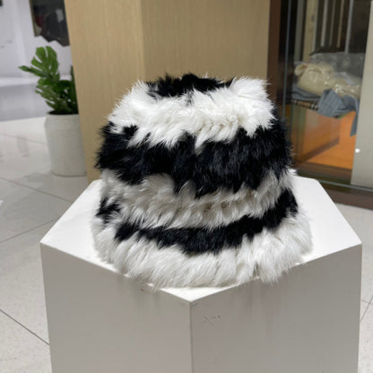 BUCKET HAT IN BLACK MIX WHITE FLEECE 412798