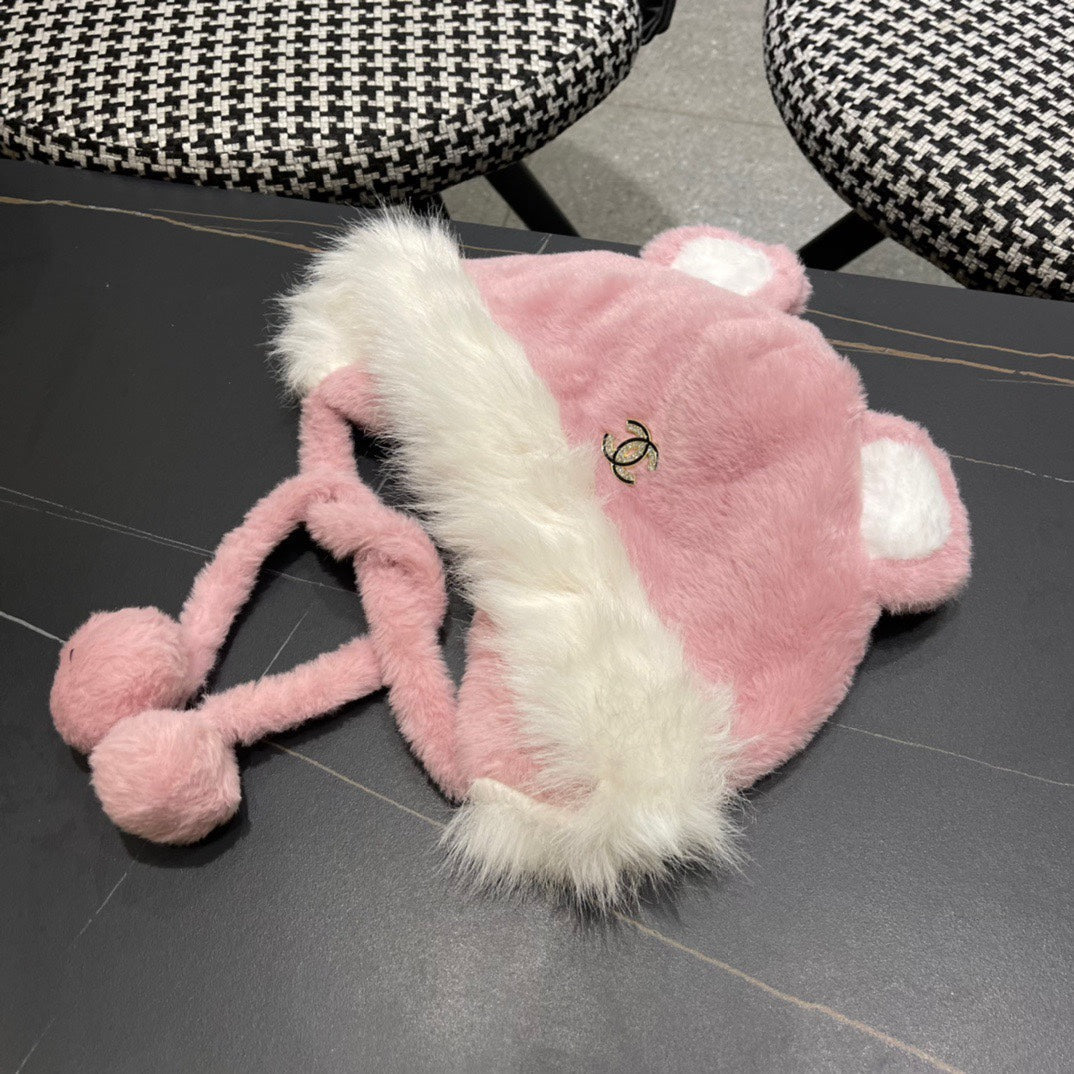 BEANIE HAT IN BABY PINK FLEECE AND WOOL 433164