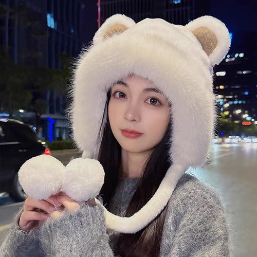 BEANIE HAT IN WHITE FLEECE AND WOOL 433166