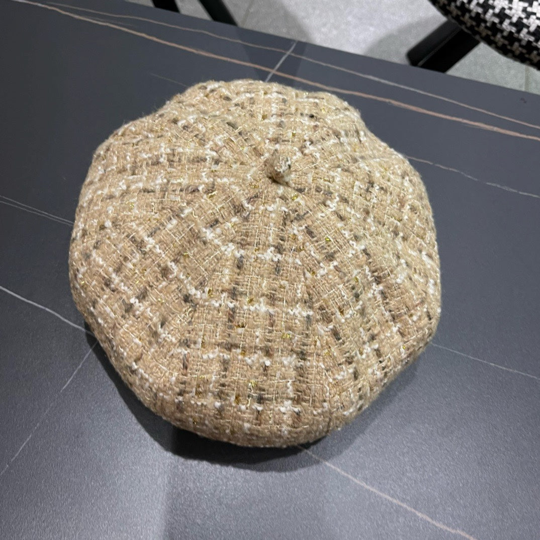 BERET HAT IN PEACH BEIGE TWEED 434679