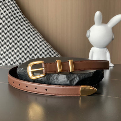 BELT 25MM MEDIUM WESTERN IN DARK BROWN CALFSKIN GOLD BUCKLE