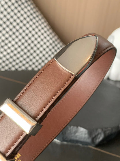 BELT 25MM MEDIUM WESTERN IN DARK BROWN CALFSKIN SILVER BUCKLE