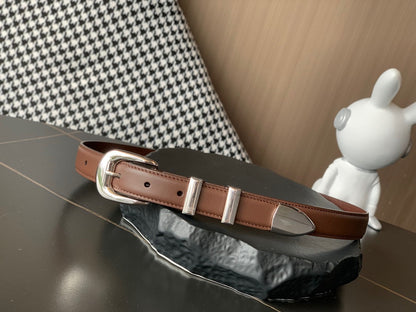 BELT 25MM MEDIUM WESTERN IN DARK BROWN CALFSKIN SILVER BUCKLE