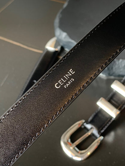 BELT 25MM MEDIUM WESTERN IN BLACK CALFSKIN WITH SILVER BUCKLE