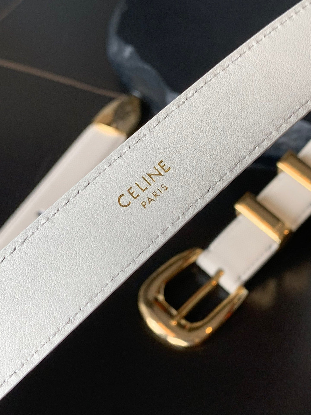 BELT 25MM MEDIUM WESTERN IN IVORY CALFSKIN GOLD BUCKLE