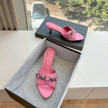 CAGOLE MID-HEEL MULES IN SHOCKING PINK CALFSKIN