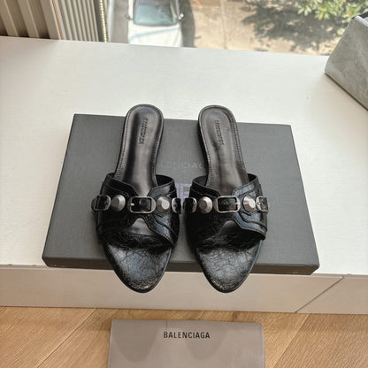 CAGOLE FLAT MULES IN BLACK CALFSKIN