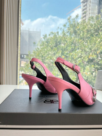 CAGOLE HIGH SLINGBACK IN BUBBLEGUM PINK GLOSSY CALFSKIN