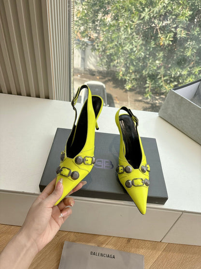 CAGOLE HIGH SLINGBACK IN YELLOW GLOSSY CALFSKIN