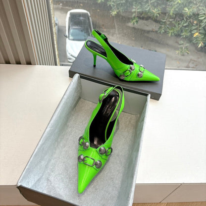 CAGOLE HIGH SLINGBACK IN NEON GREEN GLOSSY CALFSKIN