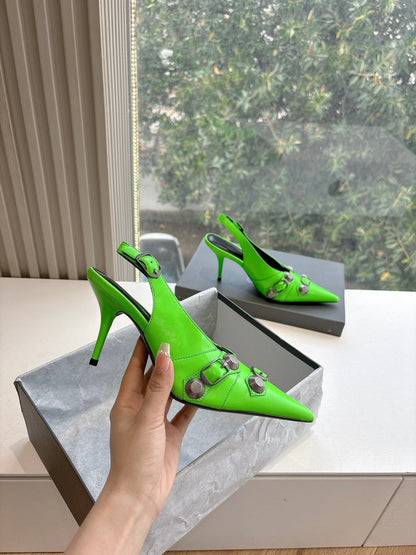 CAGOLE HIGH SLINGBACK IN NEON GREEN GLOSSY CALFSKIN