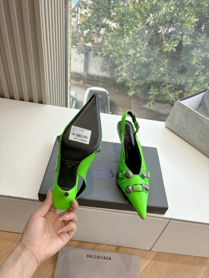 CAGOLE HIGH SLINGBACK IN NEON GREEN GLOSSY CALFSKIN