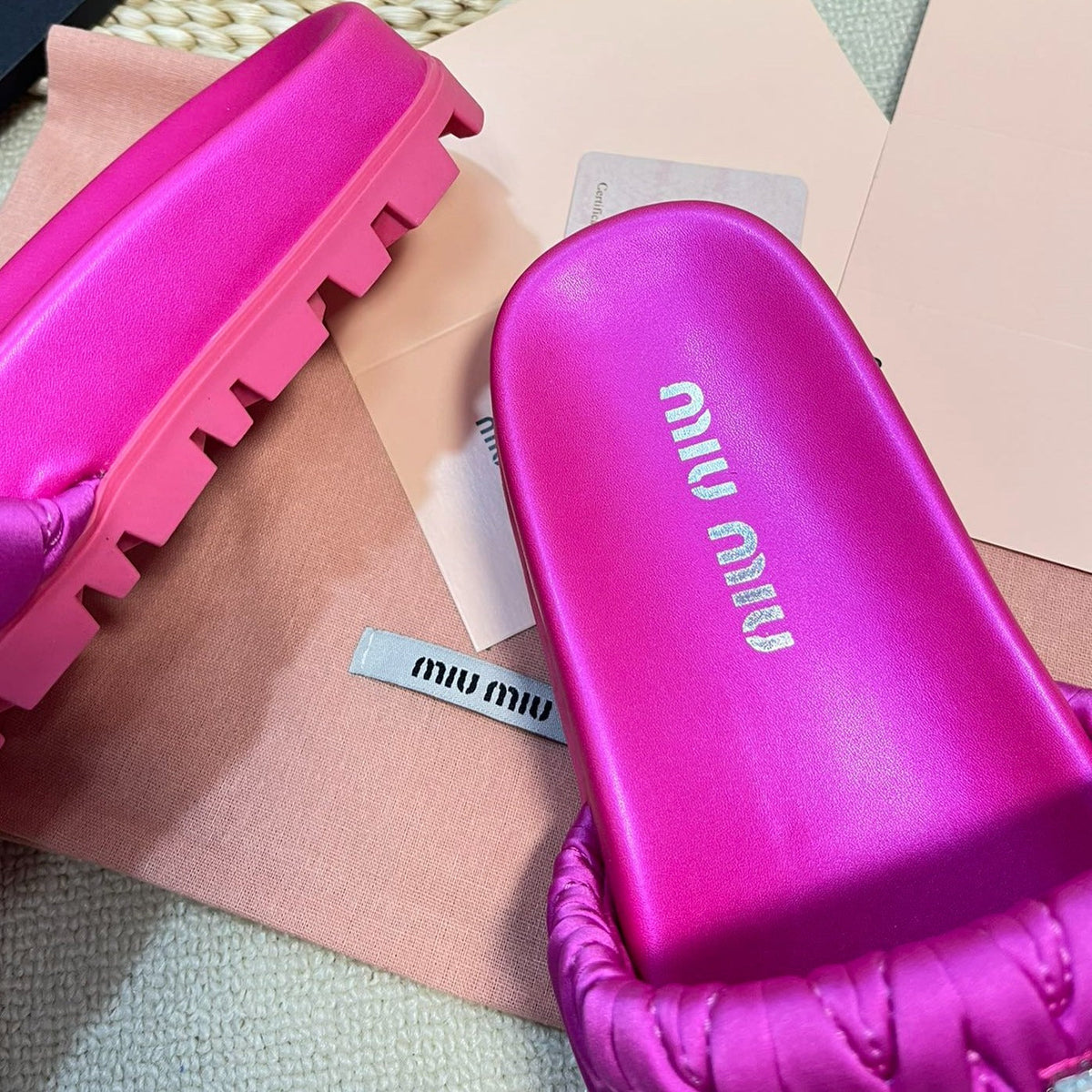 Bright Pink Sheepskin Diamond Slippers