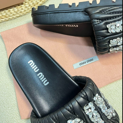 Black Sheepskin Diamond Slippers