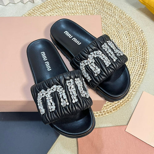 Black Sheepskin Diamond Slippers