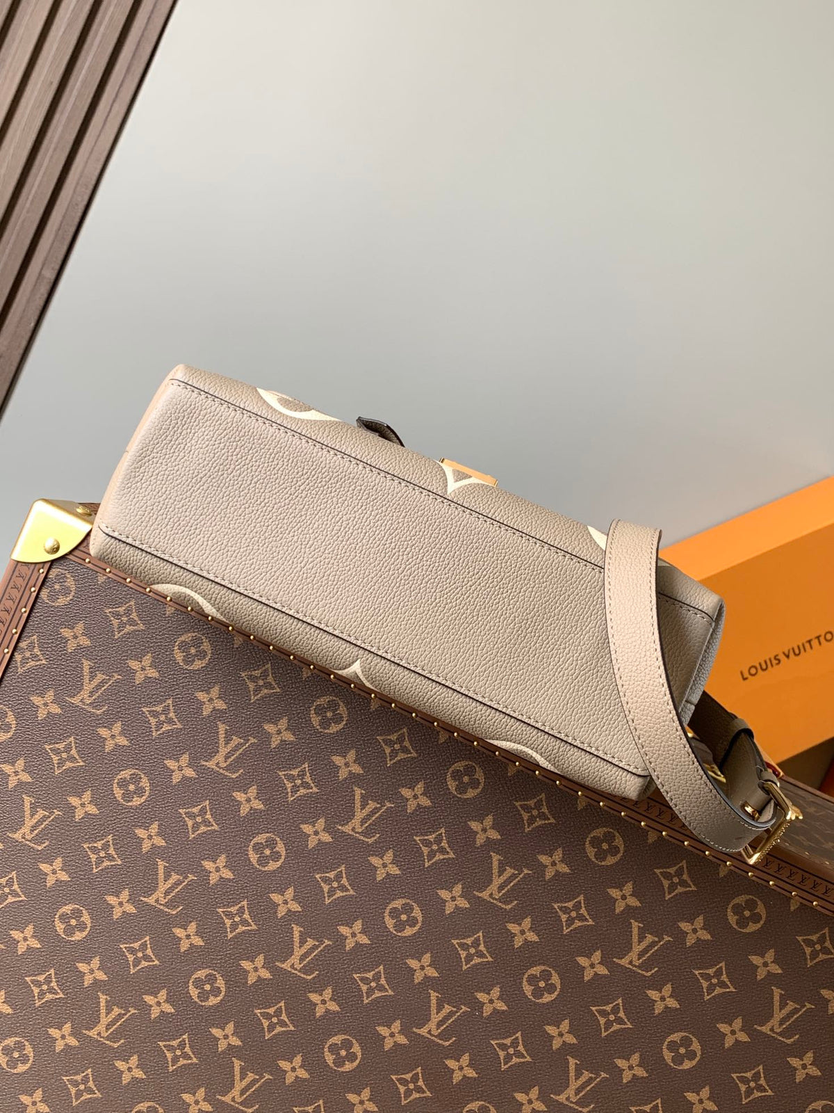 LV MADELEINE 30 IN BEIGE MONOGRAM CALFSKIN EMBOSSED LOGO