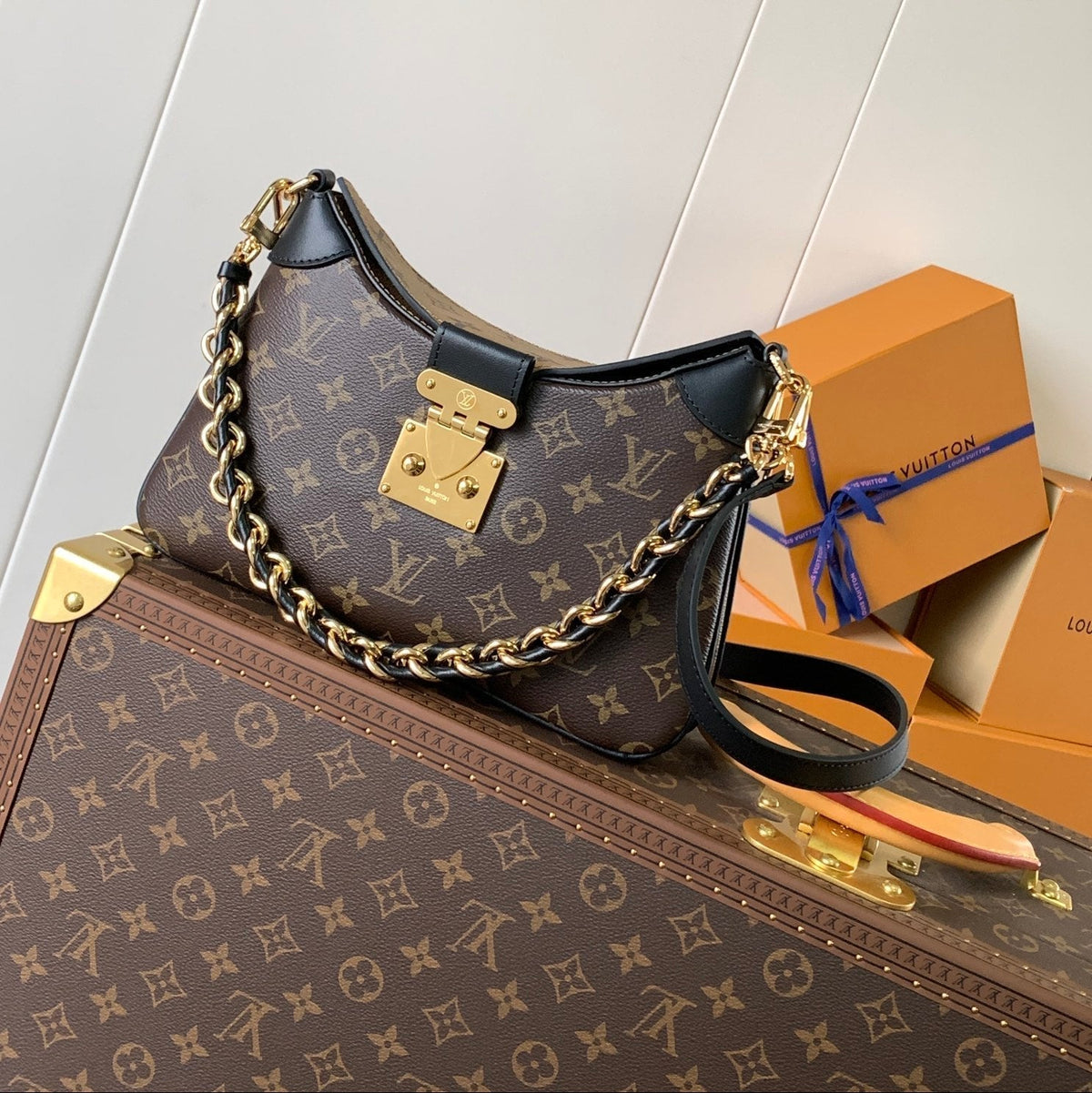TWINNY BAG 29 IN BROWN MONOGRAM CANVAS AND CALFSKIN