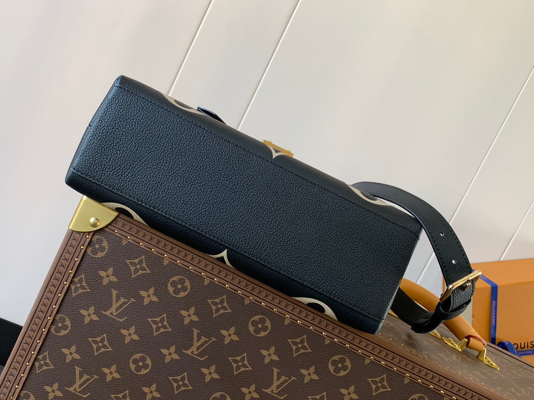 LV MADELEINE 30 IN BLACK MIX WHITE MONOGRAM CALFSKIN EMBOSSED LOGO
