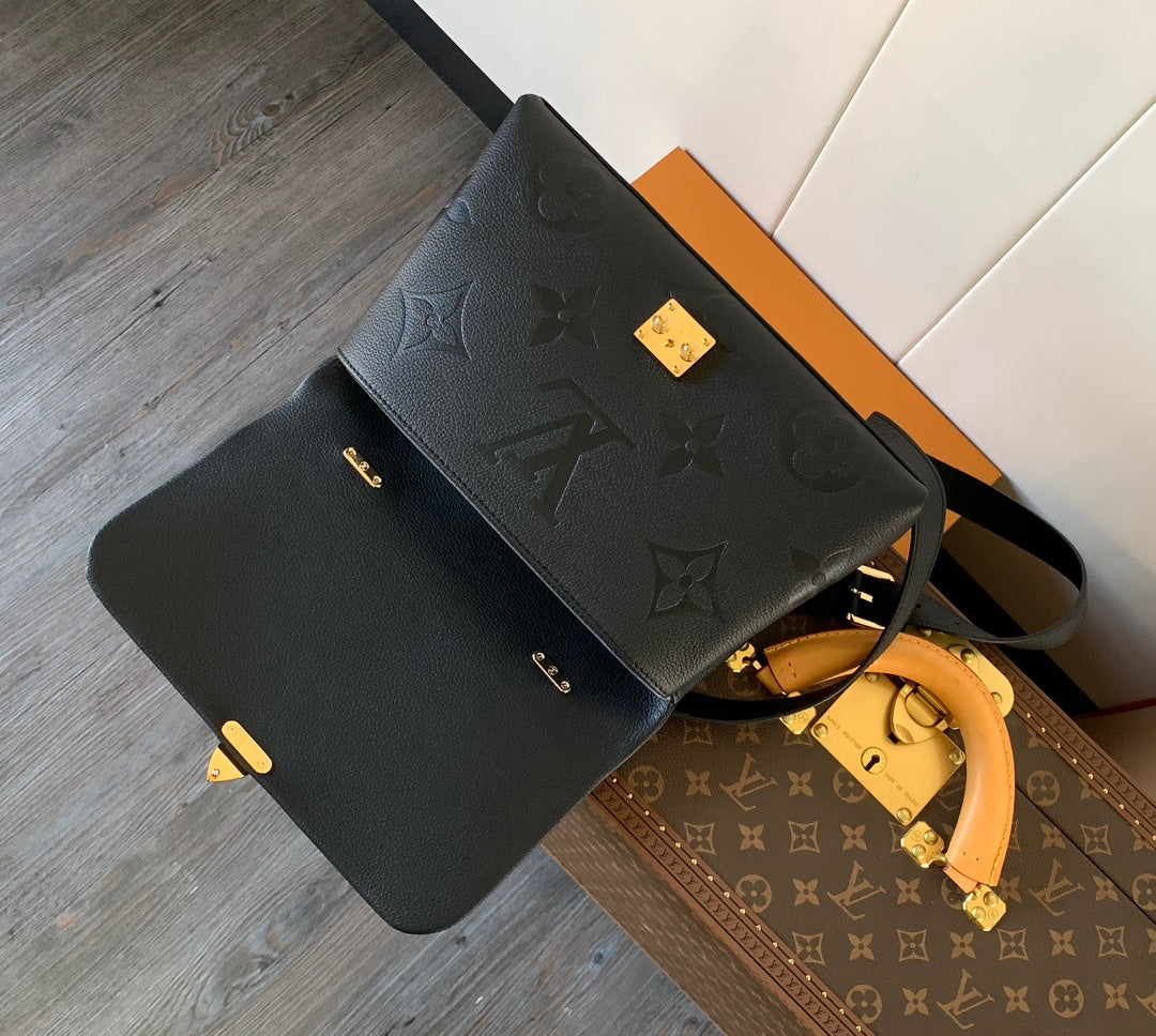 LV MADELEINE 30 IN BLACK MIX WHITE MONOGRAM CALFSKIN EMBOSSED LOGO