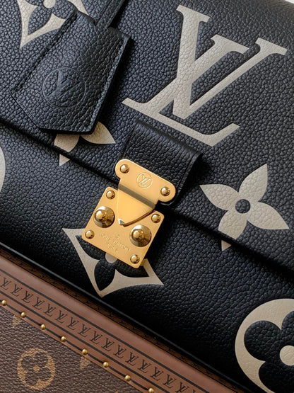 LV MADELEINE 30 IN BLACK MIX WHITE MONOGRAM CALFSKIN EMBOSSED LOGO