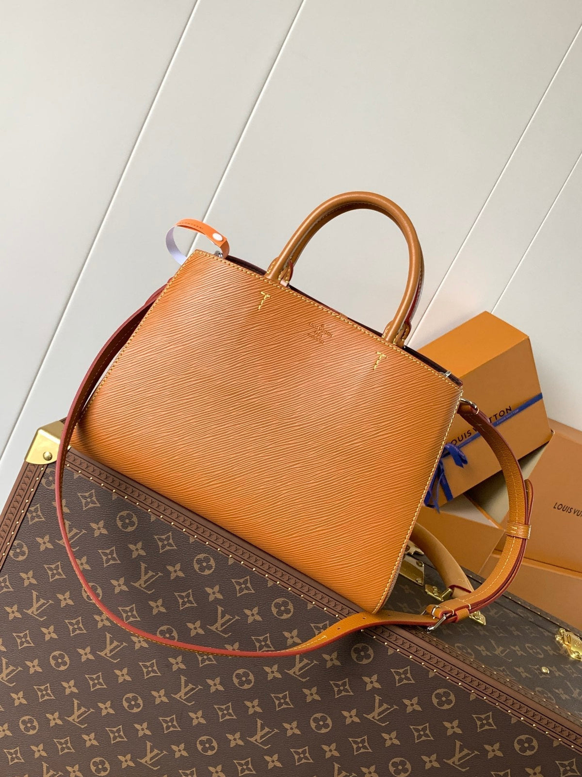 MARELLE TOTE BB BAG 30 IN BRONZE BROWN EPI GRAIN COWHIDE LEATHER