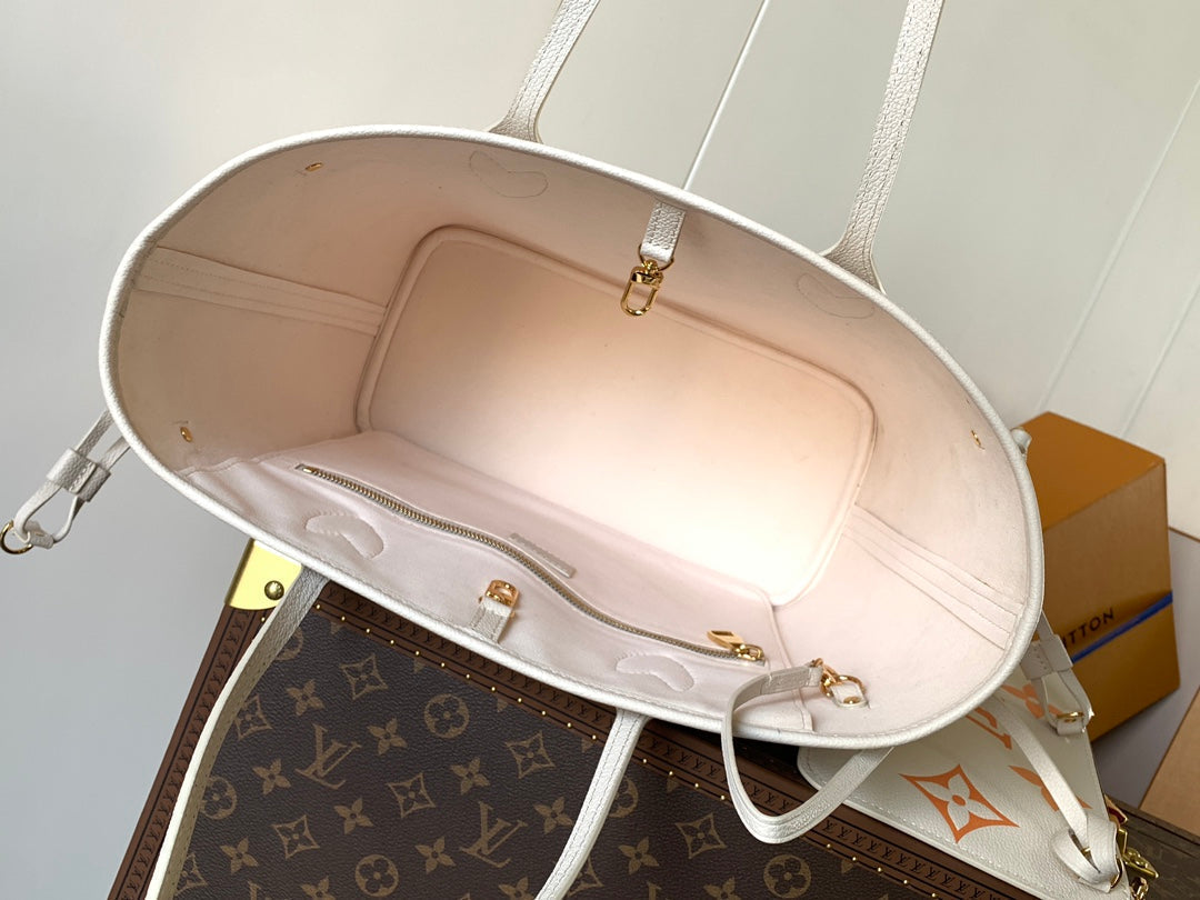 NEVERFULL MM TOTE BAG 32 IN WHITE MIX ORANGE CALFSKIN