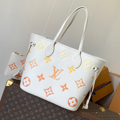 NEVERFULL MM TOTE BAG 32 IN WHITE MIX ORANGE CALFSKIN
