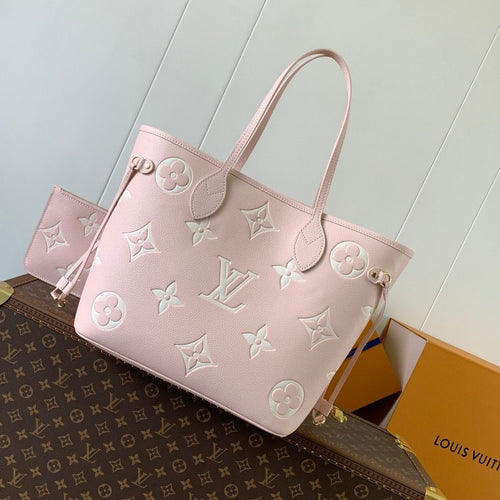 NEVERFULL MM BAG 32 IN PINK AND BEIGE EMBOSSED COWHIDE