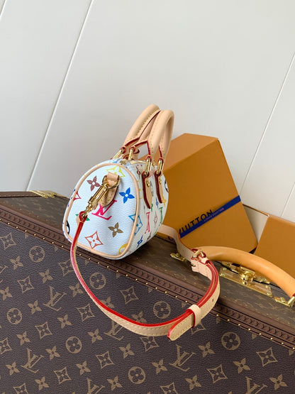 NANO SPEEDY BAG 16 IN COLORFUL MONOGRAM PATTERN AND WHITE COATED CANVAS
