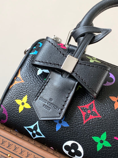 NANO SPEEDY BAG 16 IN COLORFUL MONOGRAM PATTERN AND BLACK COATED CANVAS
