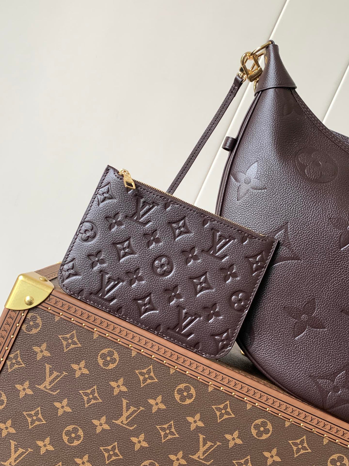 LV LOOP HOBO 38 IN DARK BROWN MONOGRAM CALFSKIN EMBOSSED LOGO