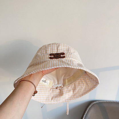 BUCKET HAT MODEL 652076 IN ORANGE & WHITE GINGHAM FABRIC