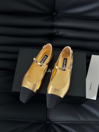 MARY JANE GOLDEN MIX BLACK CALFSKIN