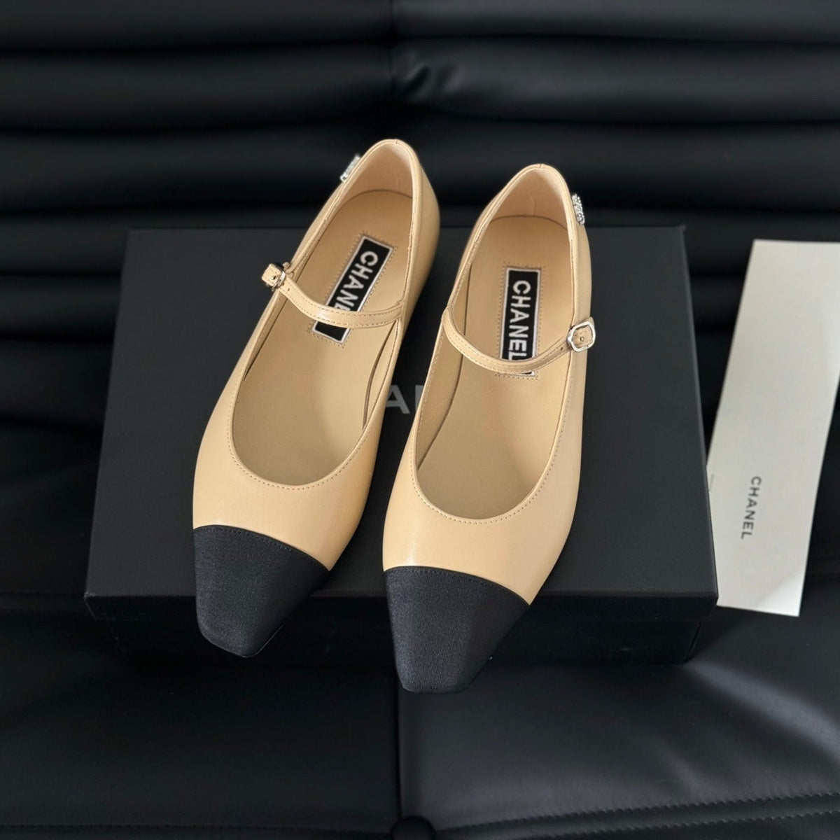 MARY JANE BEIGE CREAM MIX BLACK CALFSKIN