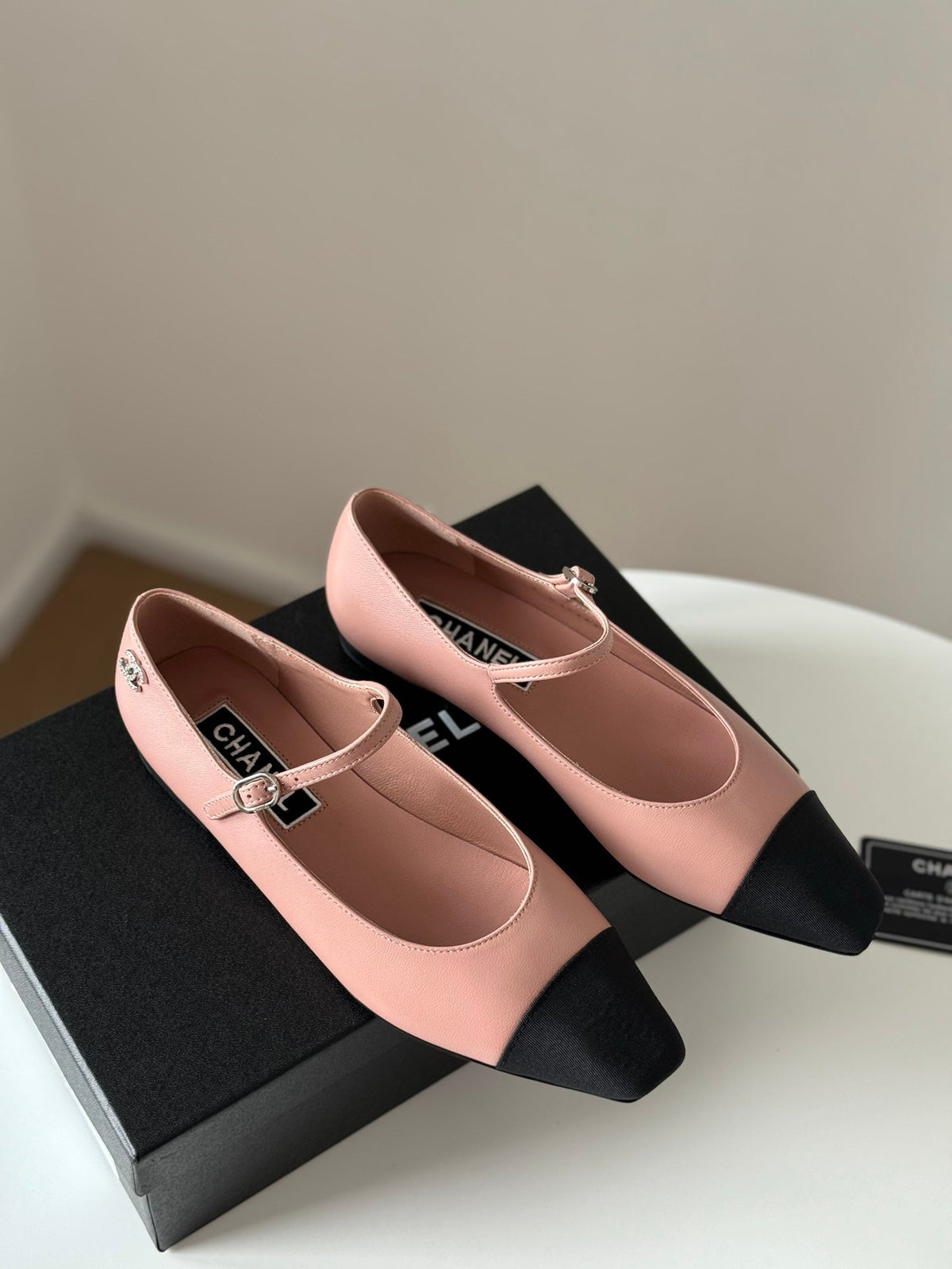 MARY JANE LIGHT PINK MIX BLACK CALFSKIN