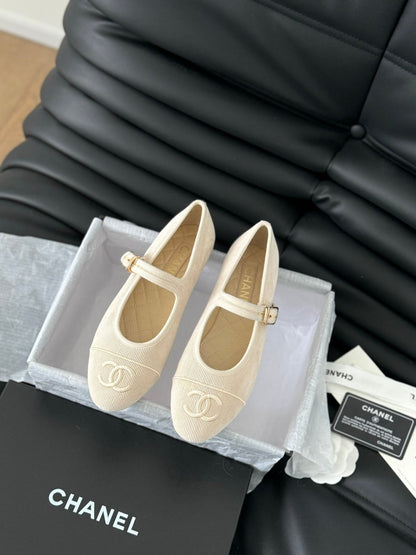MARY JANE SHOES BEIGE CREAM CORDUROY TWILL FABRIC