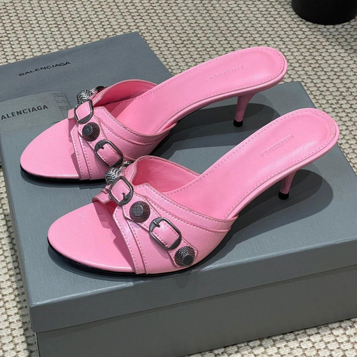 CAGOLE HIGH MULES IN SHOCKING PINK OIL-WAX SHEEPSKIN
