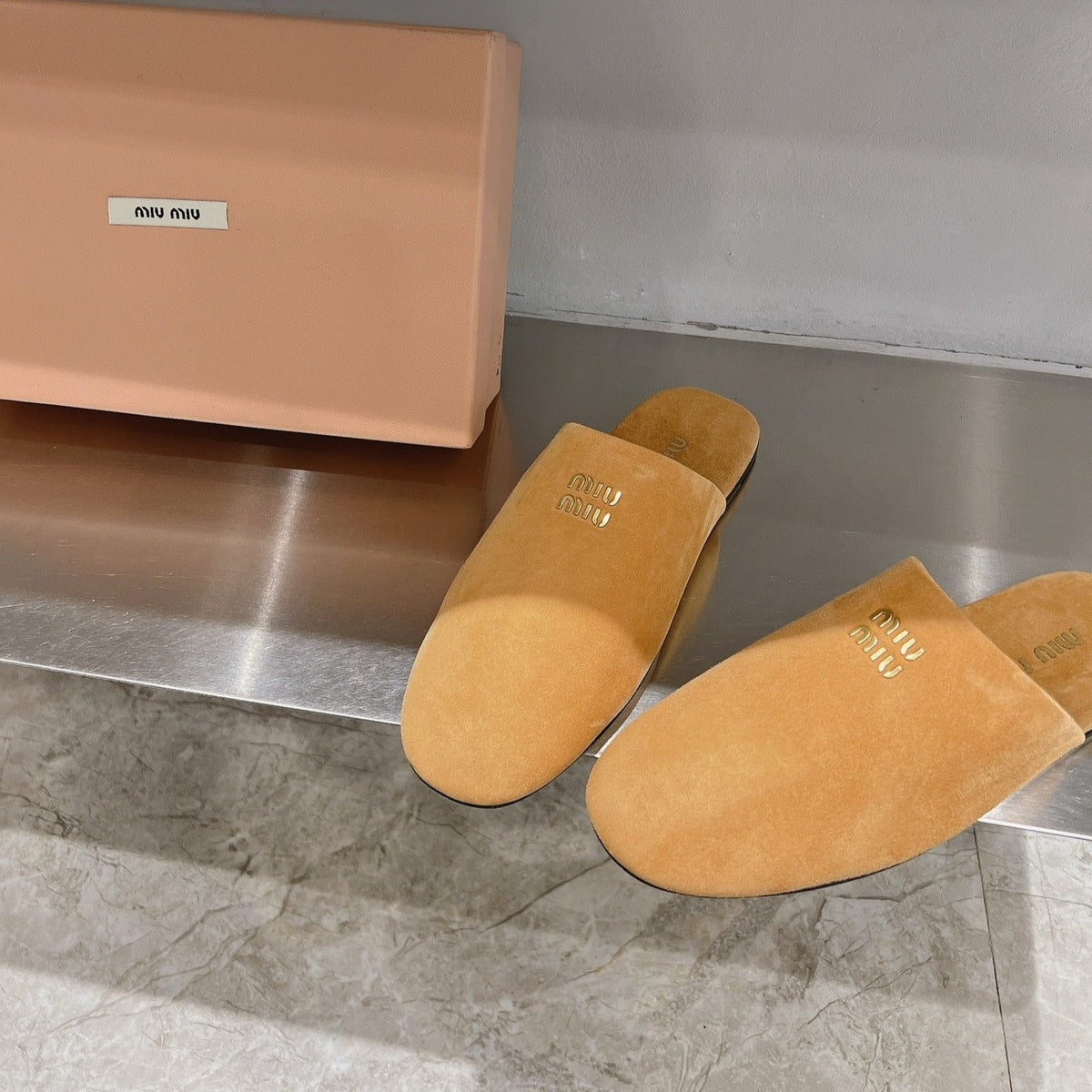 Mules Slippers Copper Color Lambskin